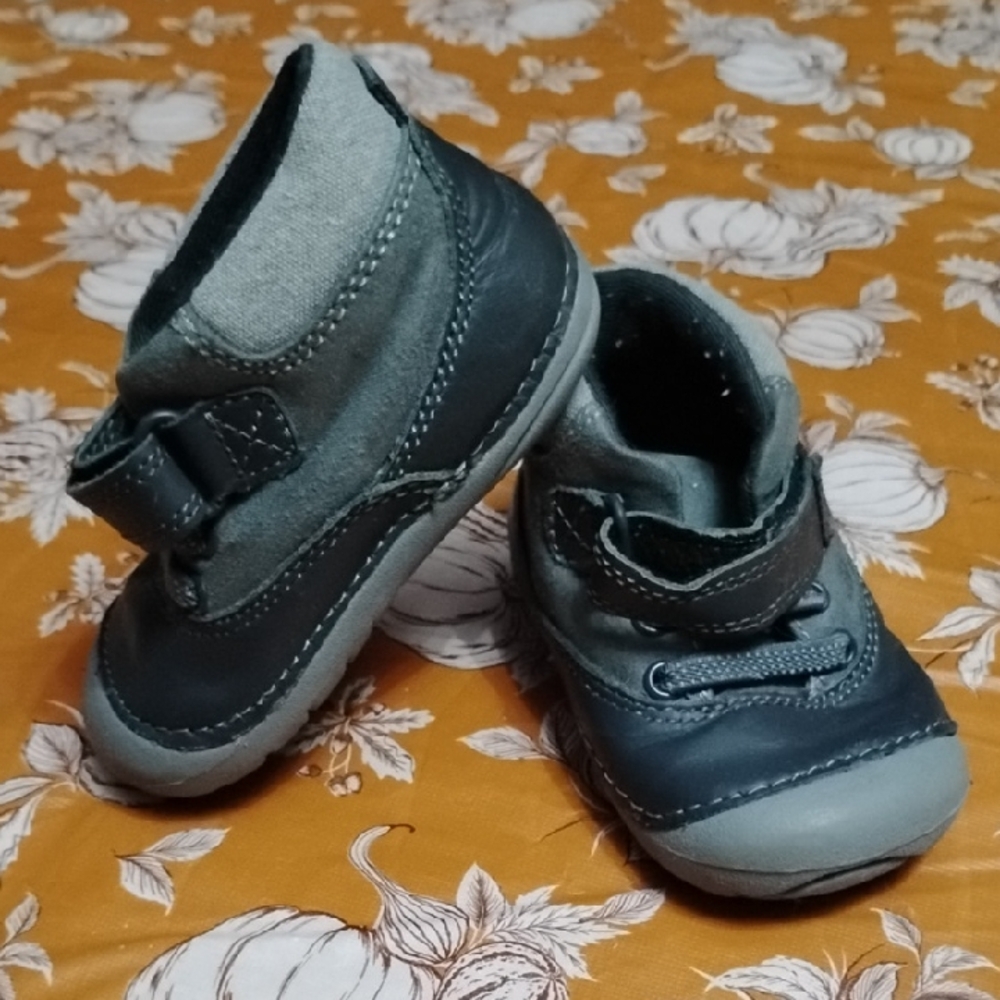 Stride Rite Felix Grey Leather Velcro Shoes Toddler Boys Size 4 Unisex Boot